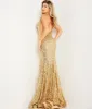 Jovani Gold Sequin Plunging Fitted Evening Gown sold by Unique Vintage