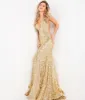 Jovani Gold Sequin Plunging Fitted Evening Gown sold by Unique Vintage