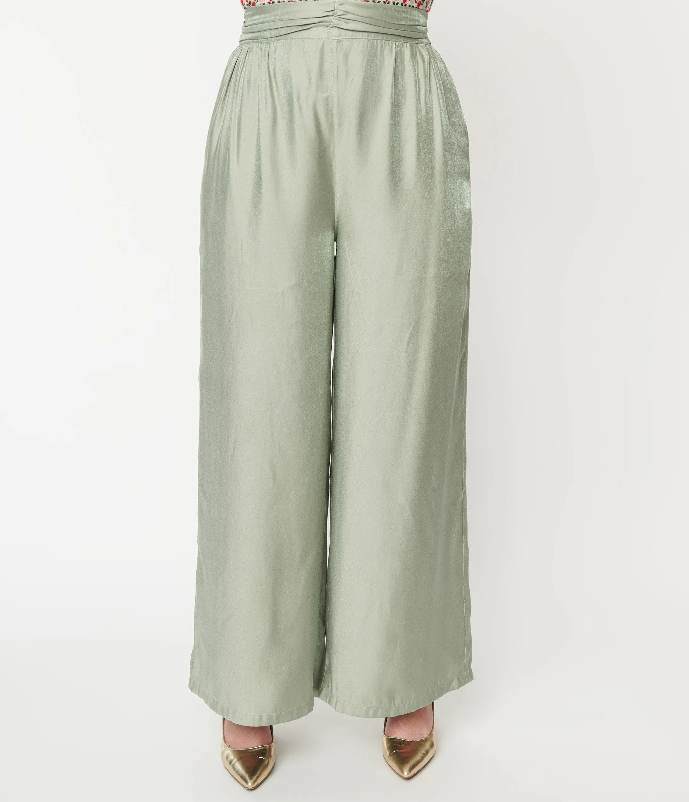 1940s Sage Green Wide Leg Trousers sold by Unique Vintage product image thumbnail 2