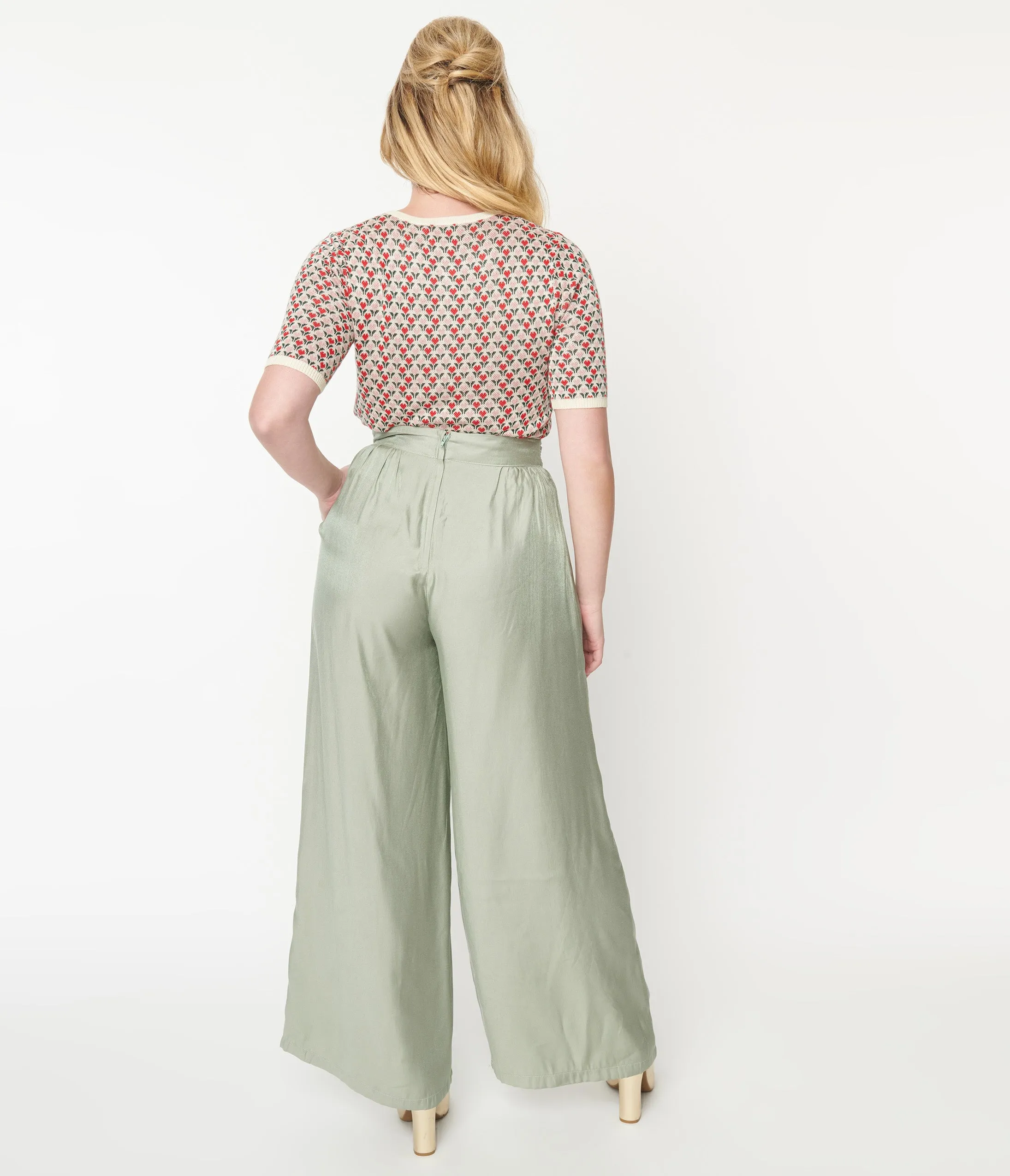 1940s Sage Green Wide Leg Trousers sold by Unique Vintage product image thumbnail 3