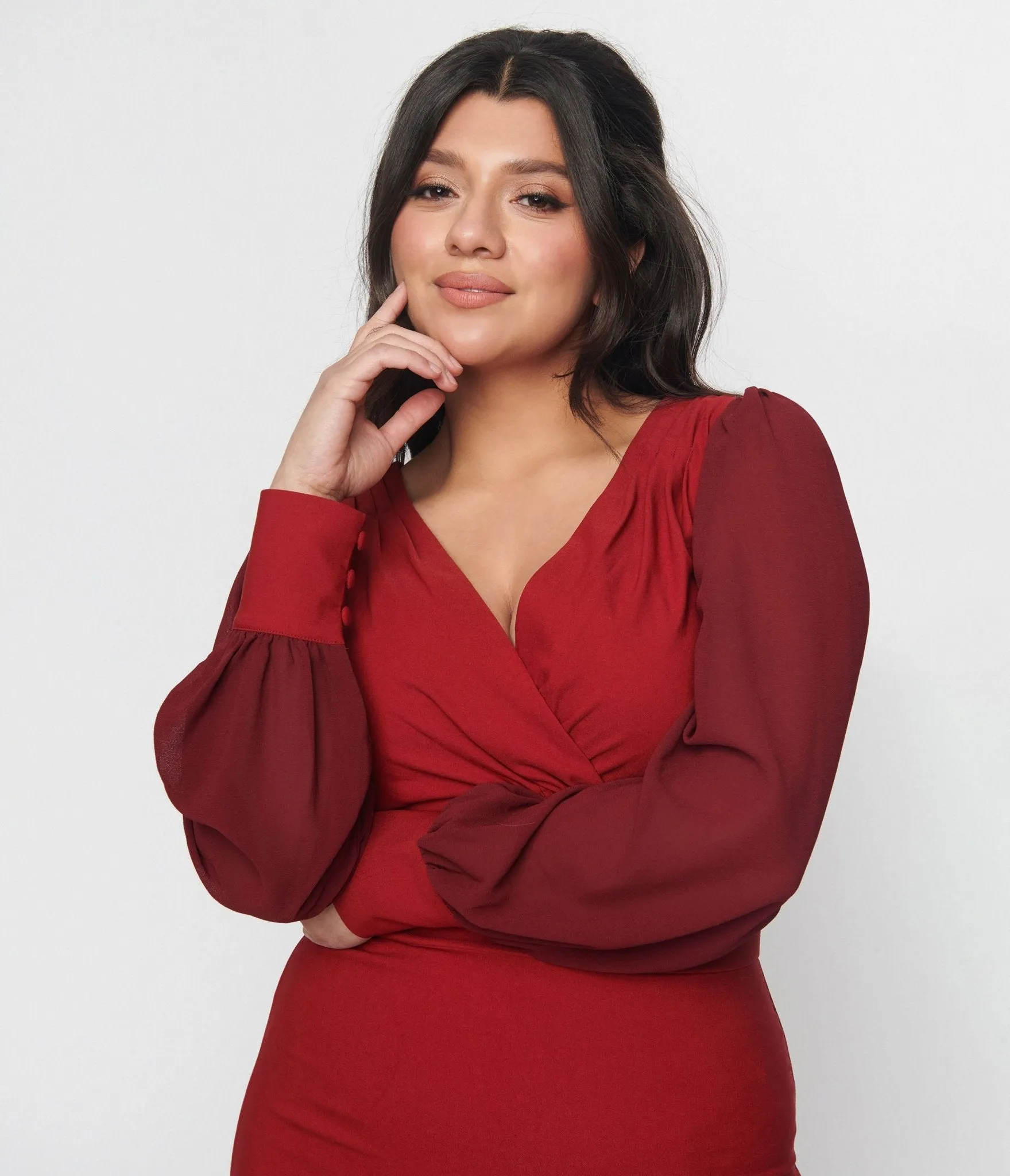 Unique Vintage Burgundy Delores Wiggle Dress sold by Unique Vintage product image thumbnail 3