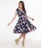 Hell Bunny 1950s Navy Floral & Cranes Cotton Swing Dress sold by Unique Vintage