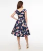 Hell Bunny 1950s Navy Floral & Cranes Cotton Swing Dress sold by Unique Vintage