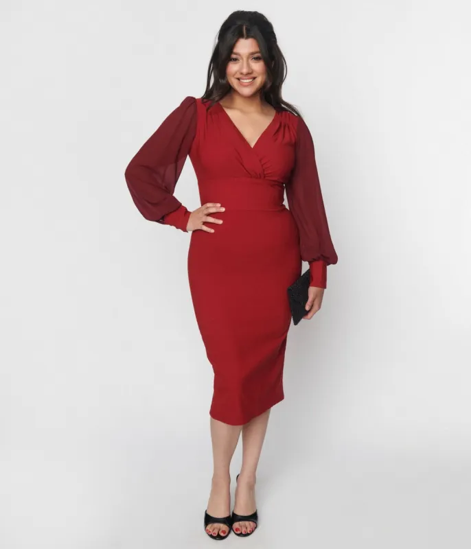 Unique Vintage Burgundy Delores Wiggle Dress sold by Unique Vintage
