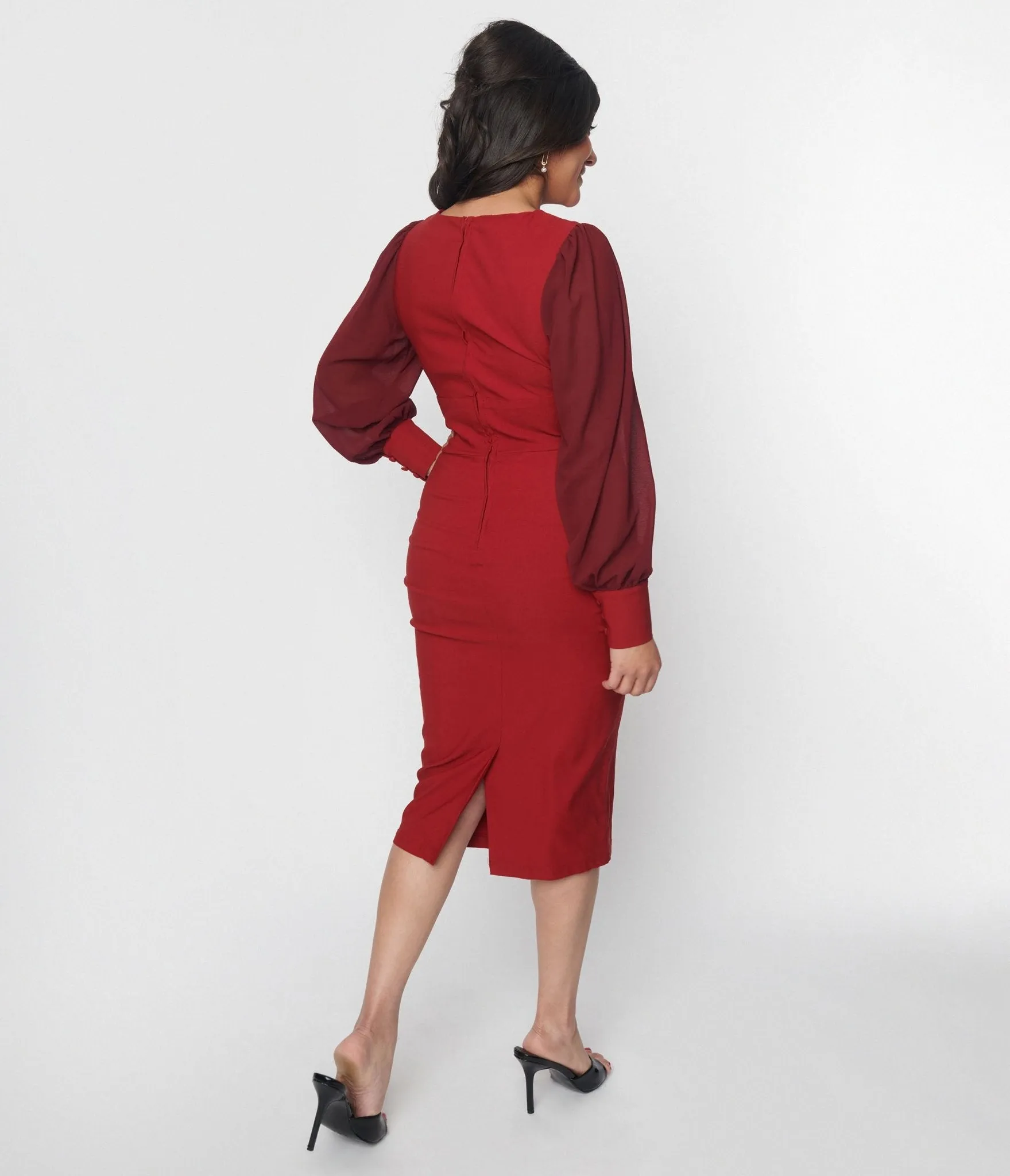 Unique Vintage Burgundy Delores Wiggle Dress sold by Unique Vintage product image thumbnail 2
