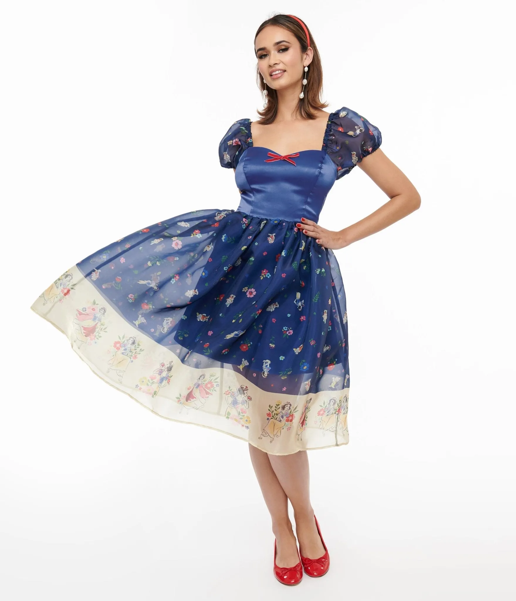 Disney Princess collection by Unique Vintage Blue Snow White Print Sweetheart Dress sold by Unique Vintage