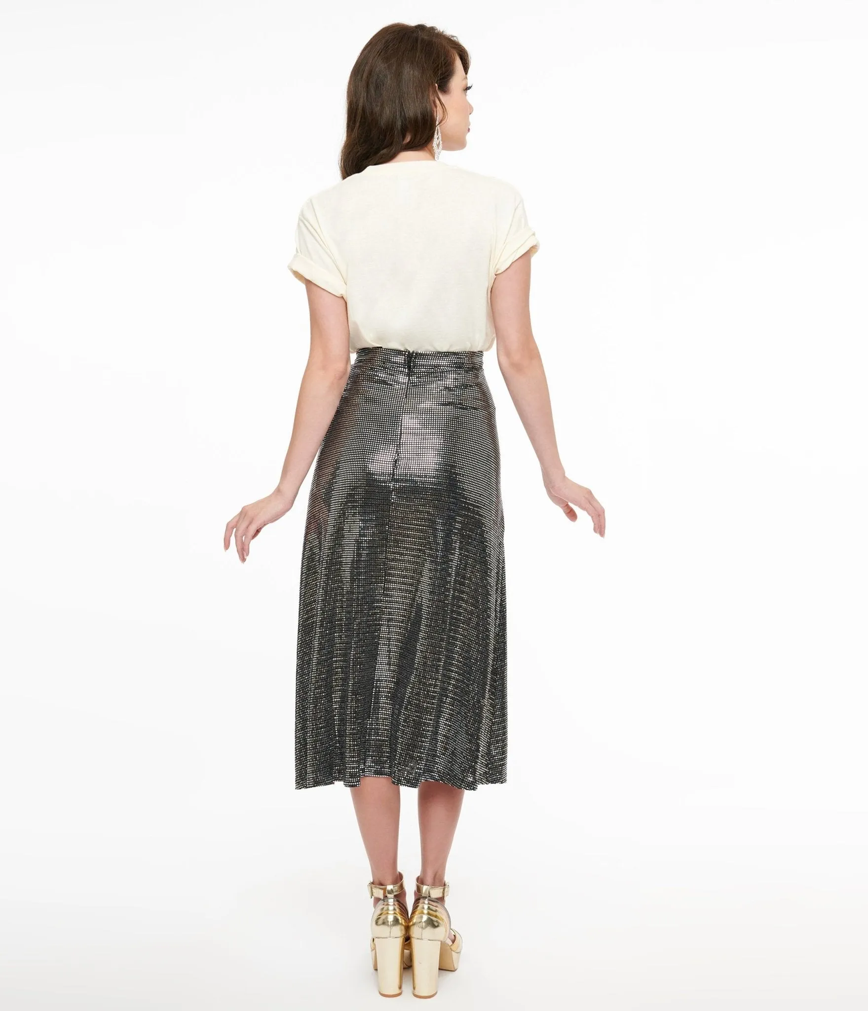 1970s Silver Boogie Night Midi Skirt sold by Unique Vintage product image thumbnail 3