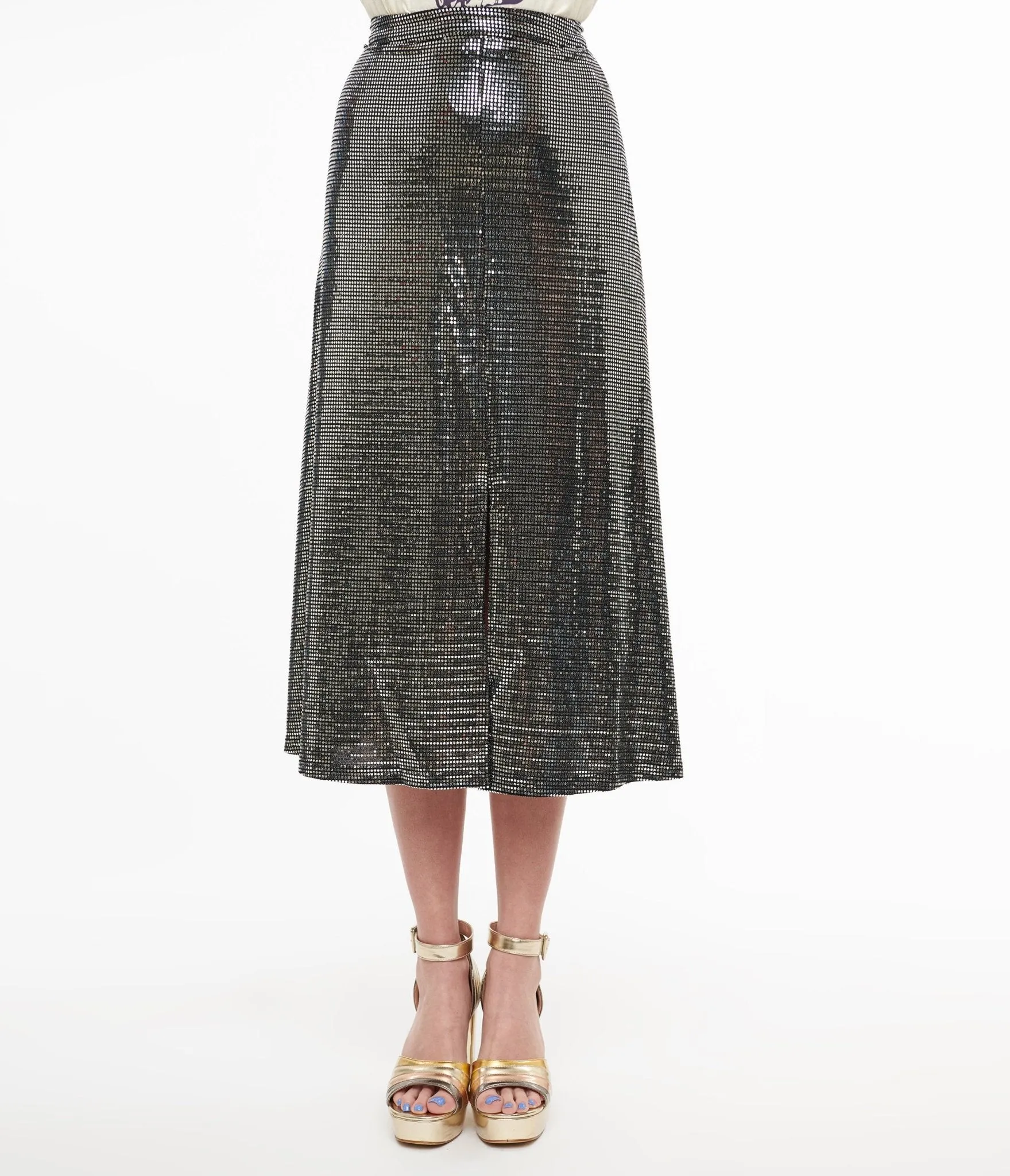 1970s Silver Boogie Night Midi Skirt sold by Unique Vintage product image thumbnail 2