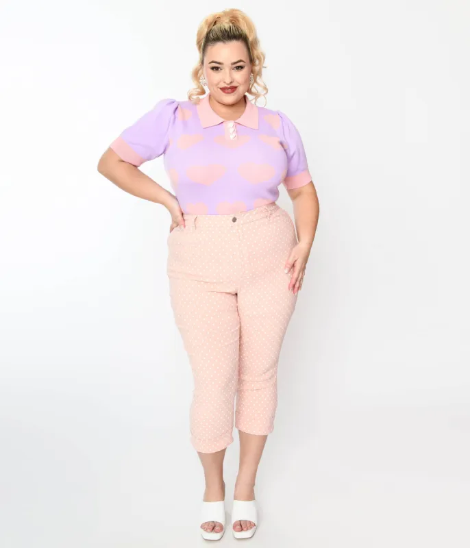 Unique Vintage Plus Size Pink & White Pin Dot Heart Pocket Rachelle Capri Pants sold by Unique Vintage