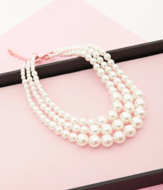 1950s Faux Pearl Multi Layered Necklace sold by Unique Vintage