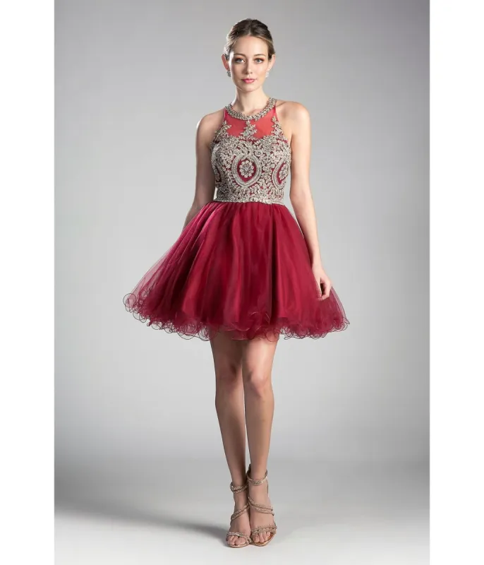 Cinderella Divine  Burgundy & Gold Beaded Lace Ballerina Homecoming Dress sold by Unique Vintage