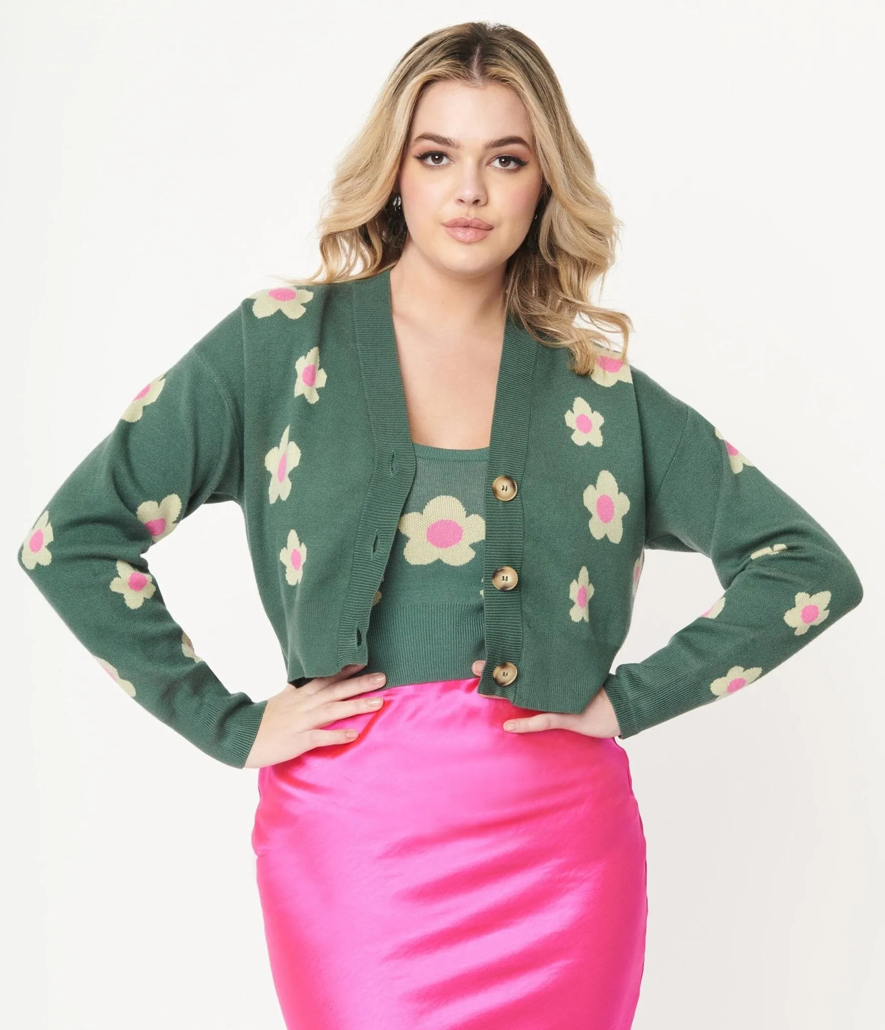 Teal Green & Mint Daisy Cardigan sold by Unique Vintage product image thumbnail 5