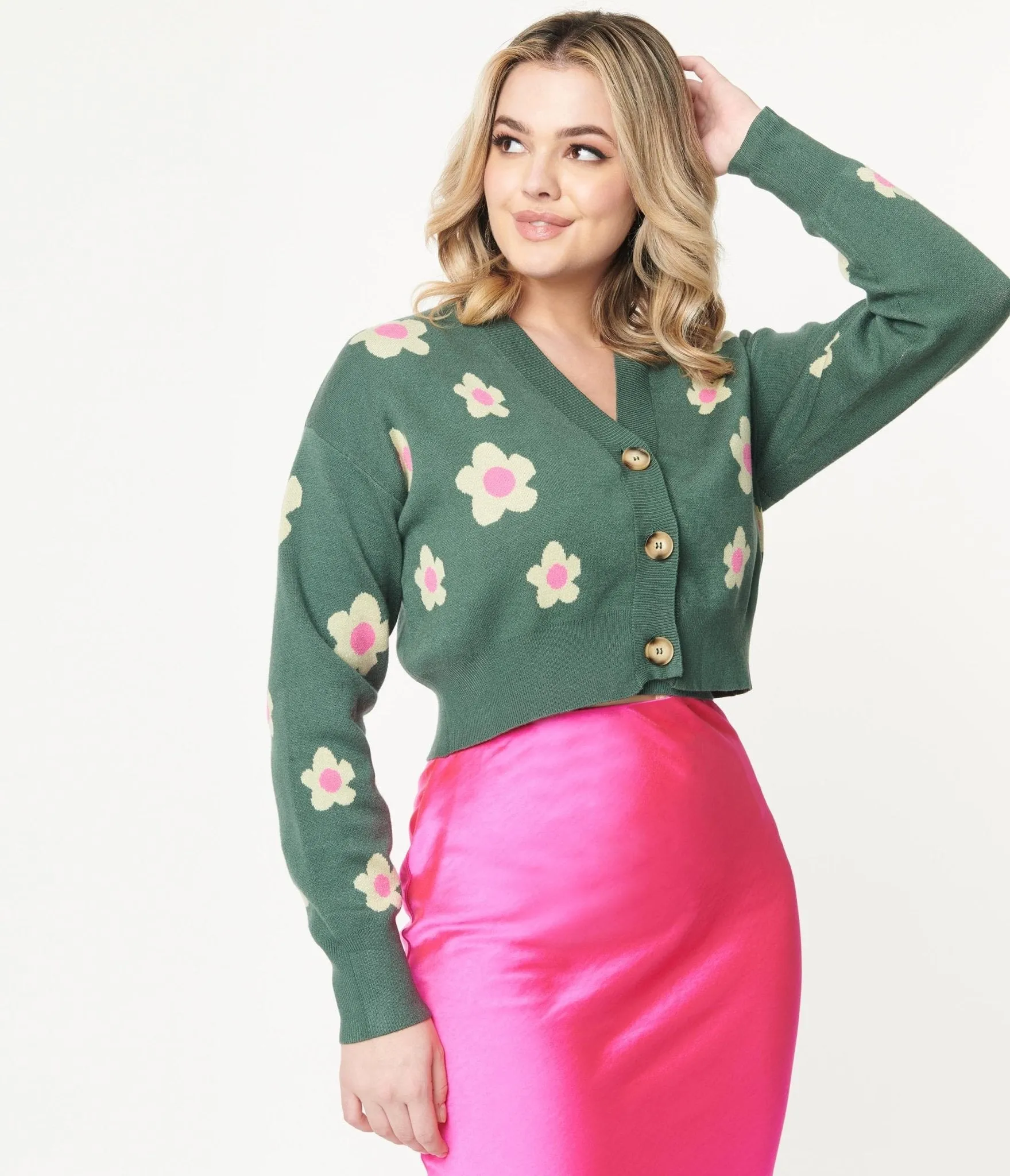 Teal Green & Mint Daisy Cardigan sold by Unique Vintage product image thumbnail 3