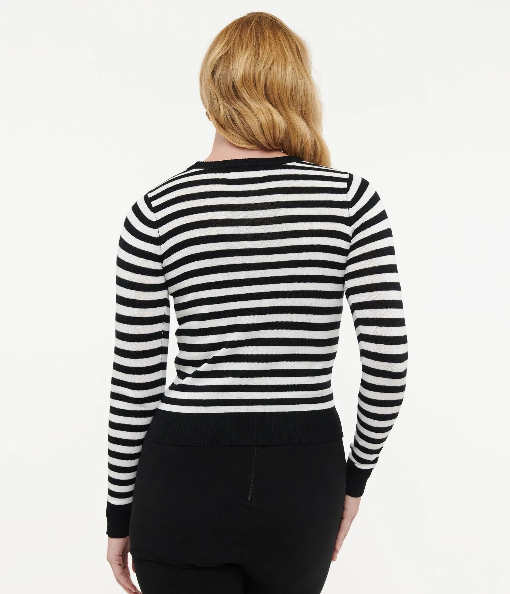 Retro Style Black & White Stripe Long Sleeve Knit Sweater Top sold by Unique Vintage product image thumbnail 2