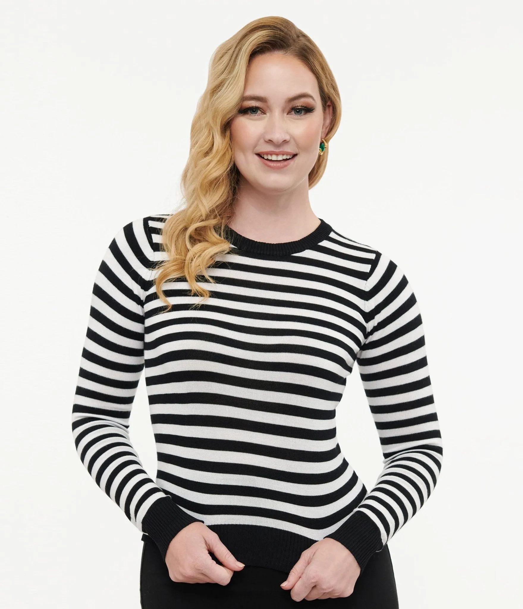 Retro Style Black & White Stripe Long Sleeve Knit Sweater Top sold by Unique Vintage product image thumbnail 3