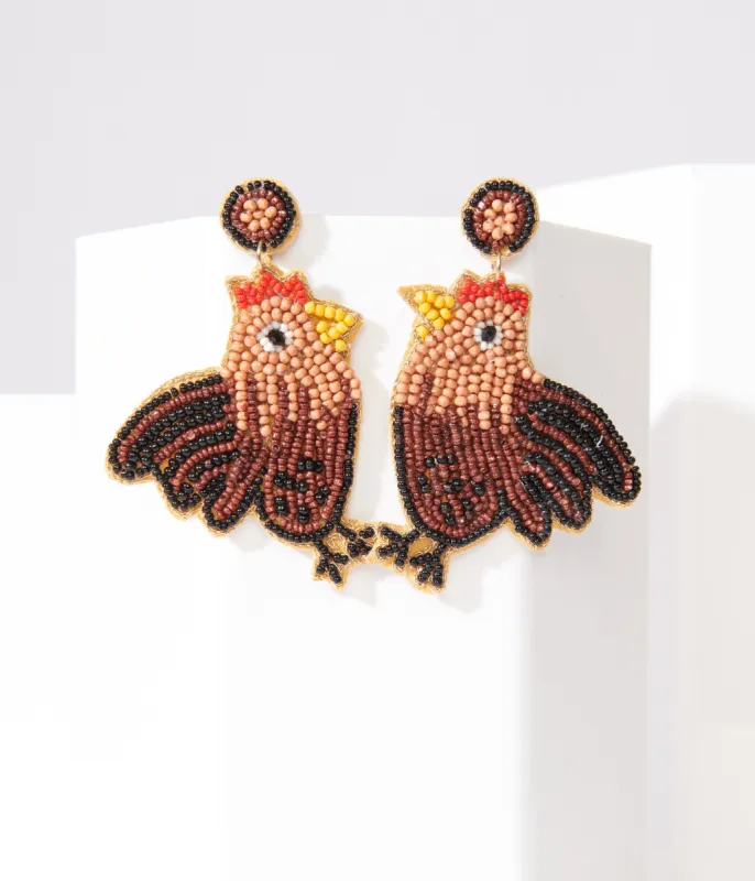 Rooster Beaded Drop Earrings sold by Unique Vintage