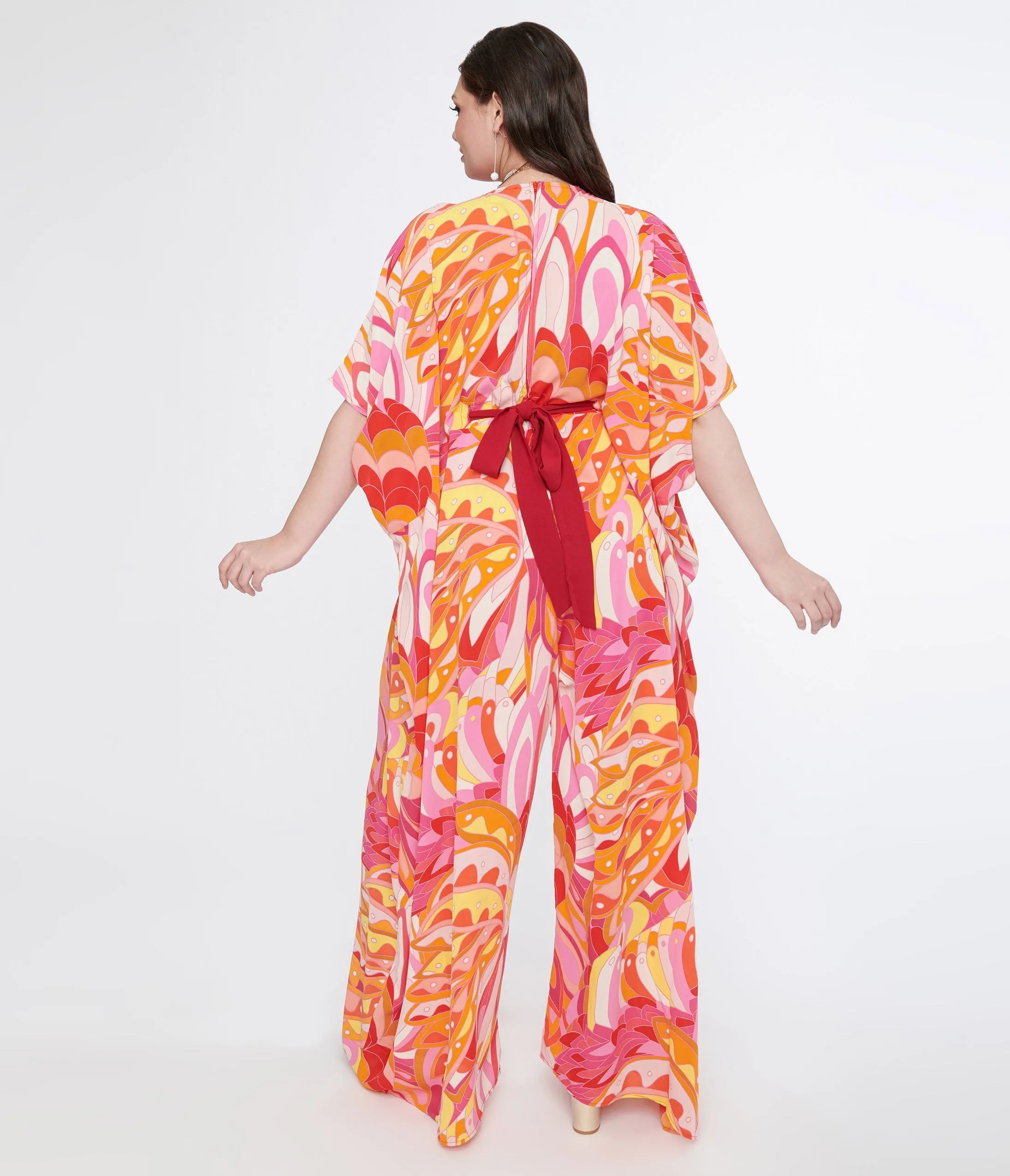 Unique Vintage Plus Size 1970s Pink & Orange Psychedelic Print Caftan Jumpsuit sold by Unique Vintage product image thumbnail 2