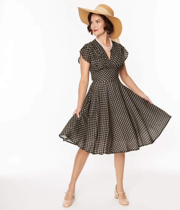 Black & Yellow Polka Dot Swing Dress sold by Unique Vintage