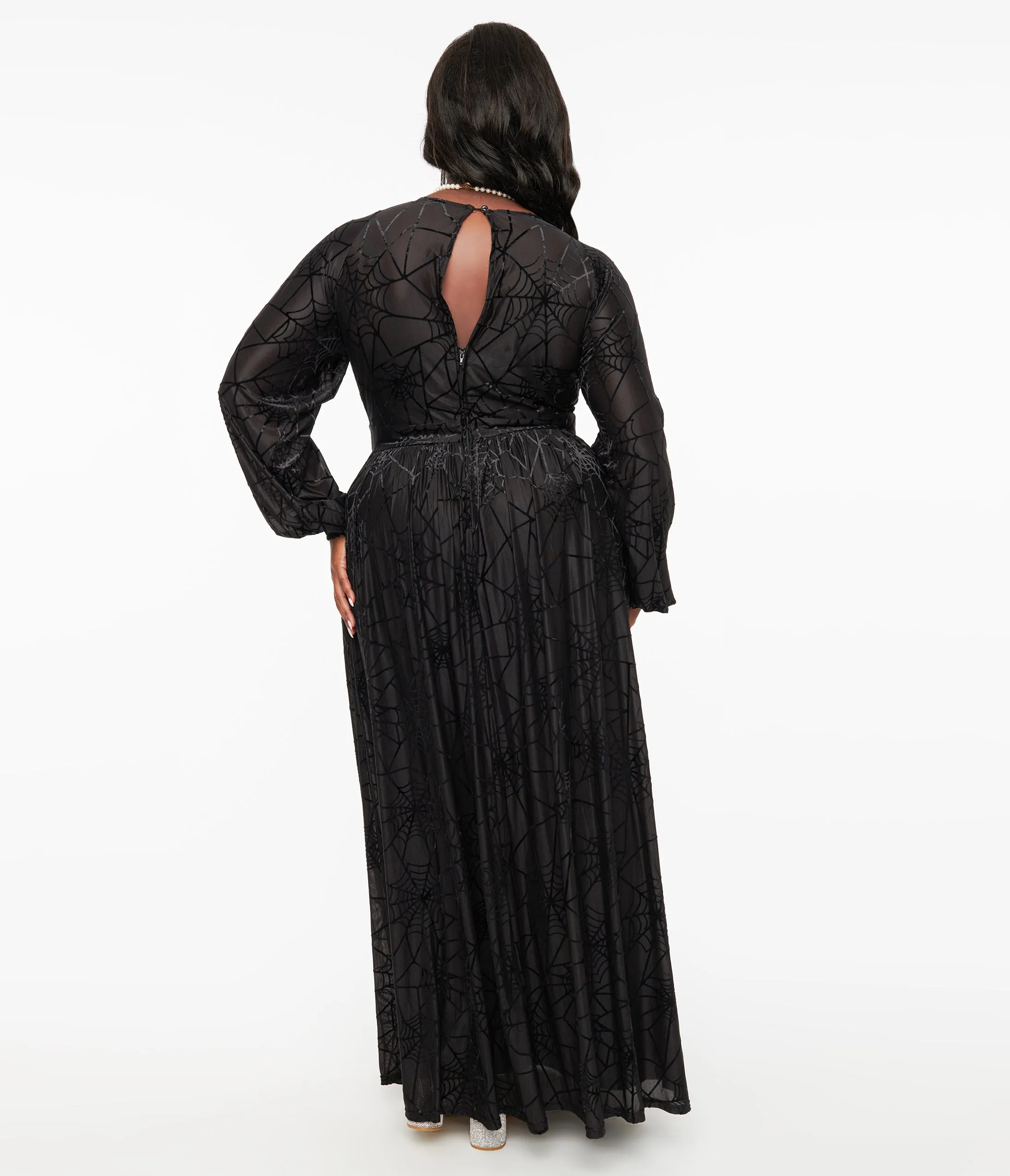Unique Vintage Plus Size 1970s Black Spiderweb Maxi Dress sold by Unique Vintage product image thumbnail 2