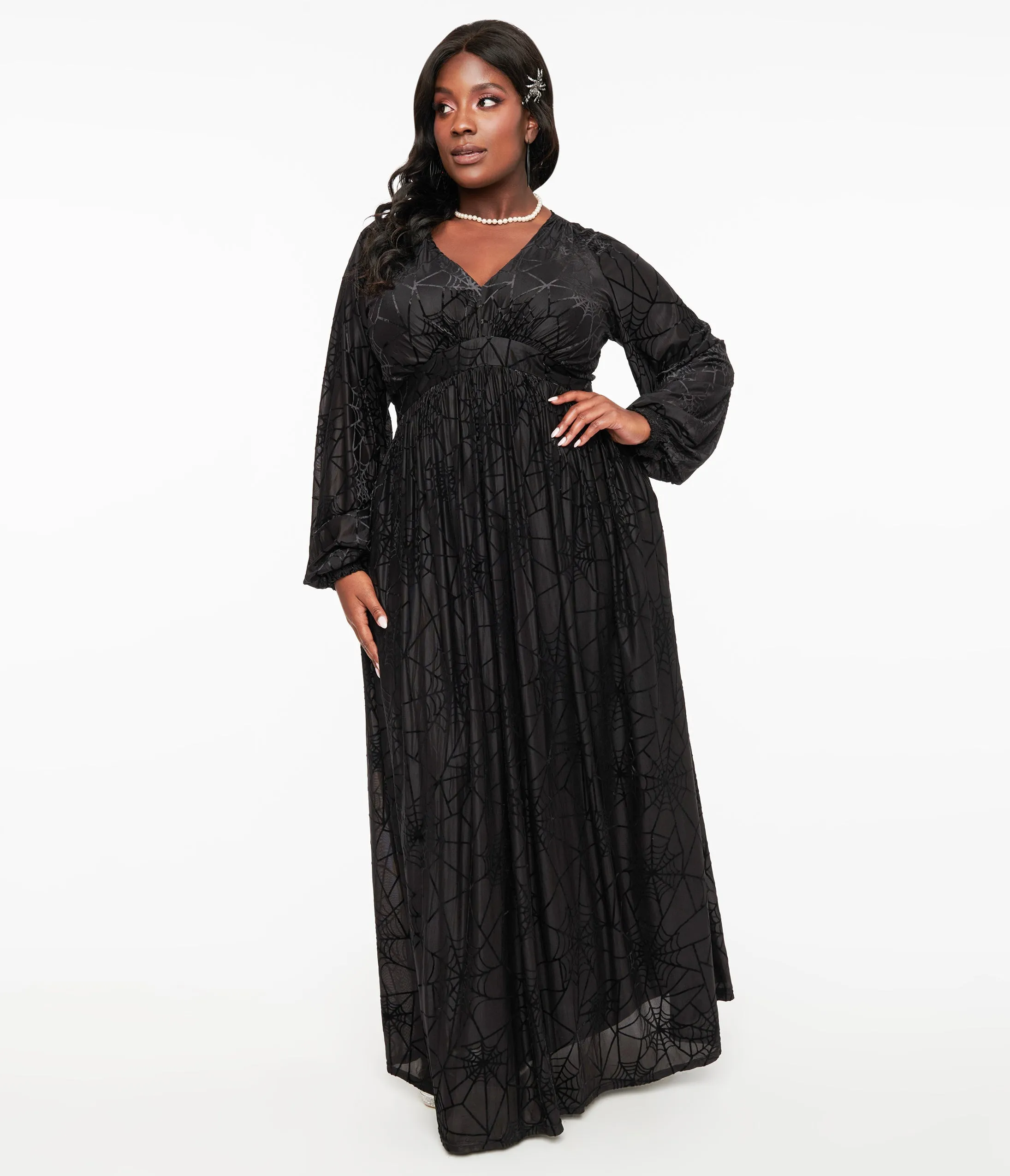Unique Vintage Plus Size 1970s Black Spiderweb Maxi Dress sold by Unique Vintage product image thumbnail 3