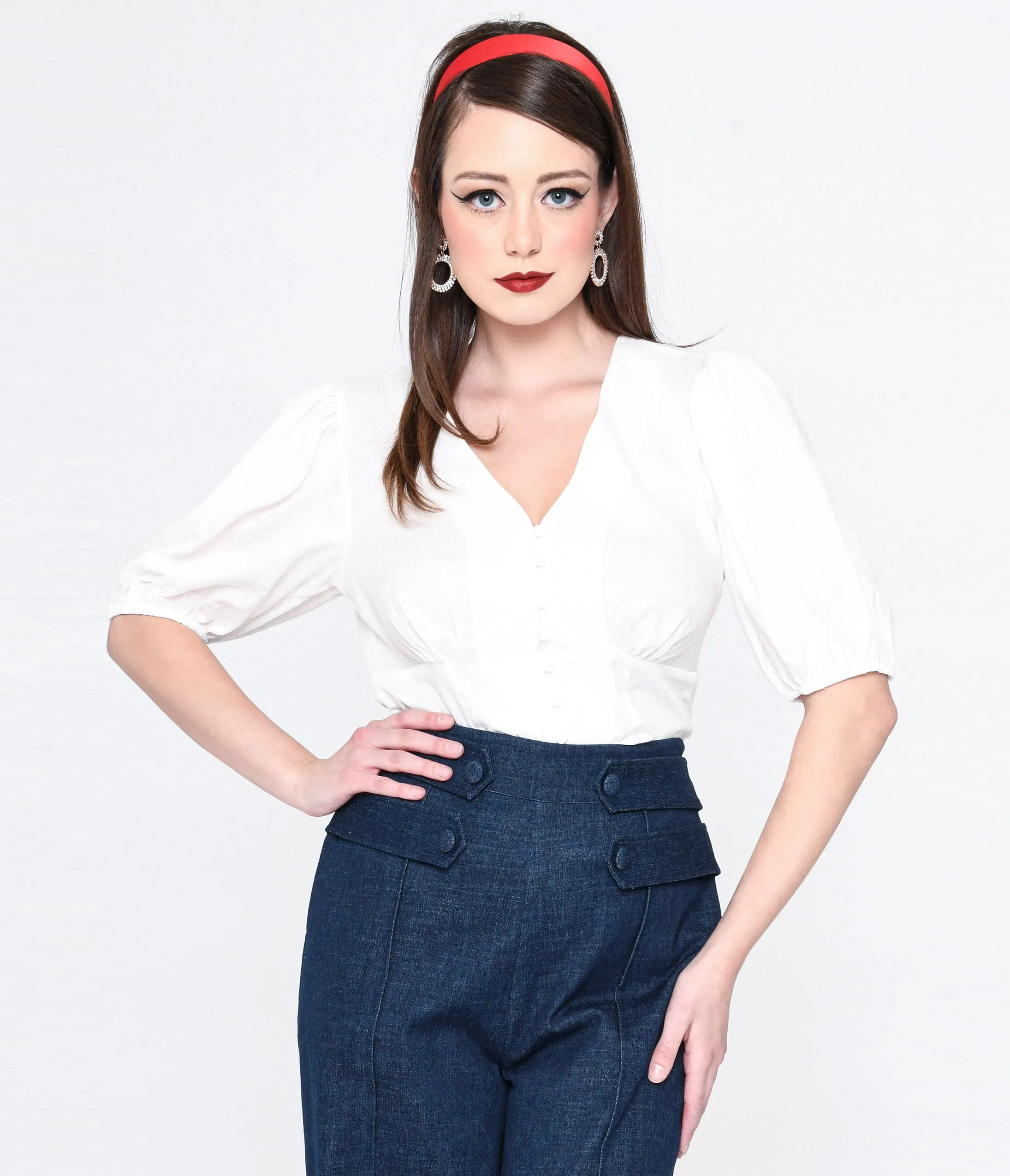 Unique Vintage 1940s White Heart Puff Sleeve Blouse sold by Unique Vintage