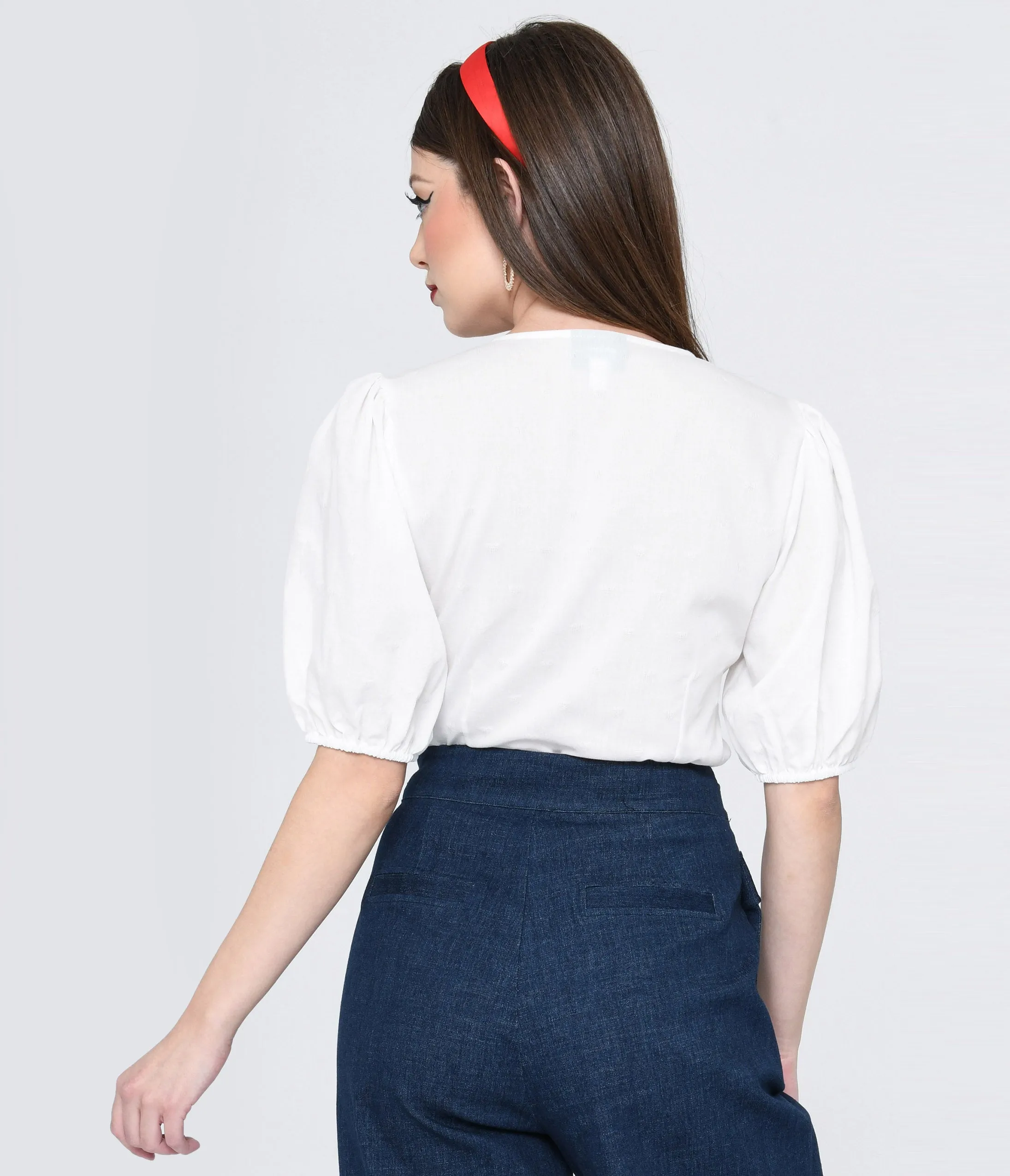 Unique Vintage 1940s White Heart Puff Sleeve Blouse sold by Unique Vintage product image thumbnail 3