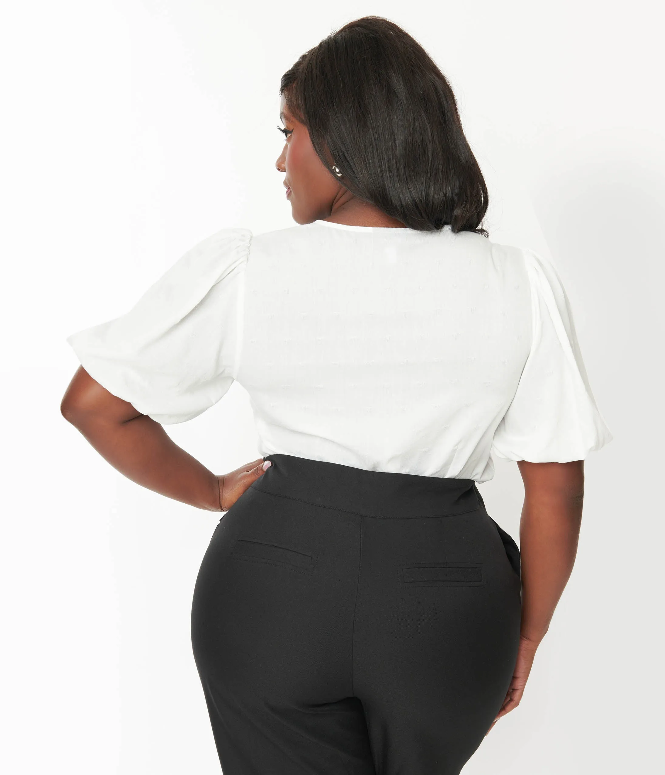 Unique Vintage Plus Size 1940s White Heart Puff Sleeve Blouse sold by Unique Vintage product image thumbnail 3