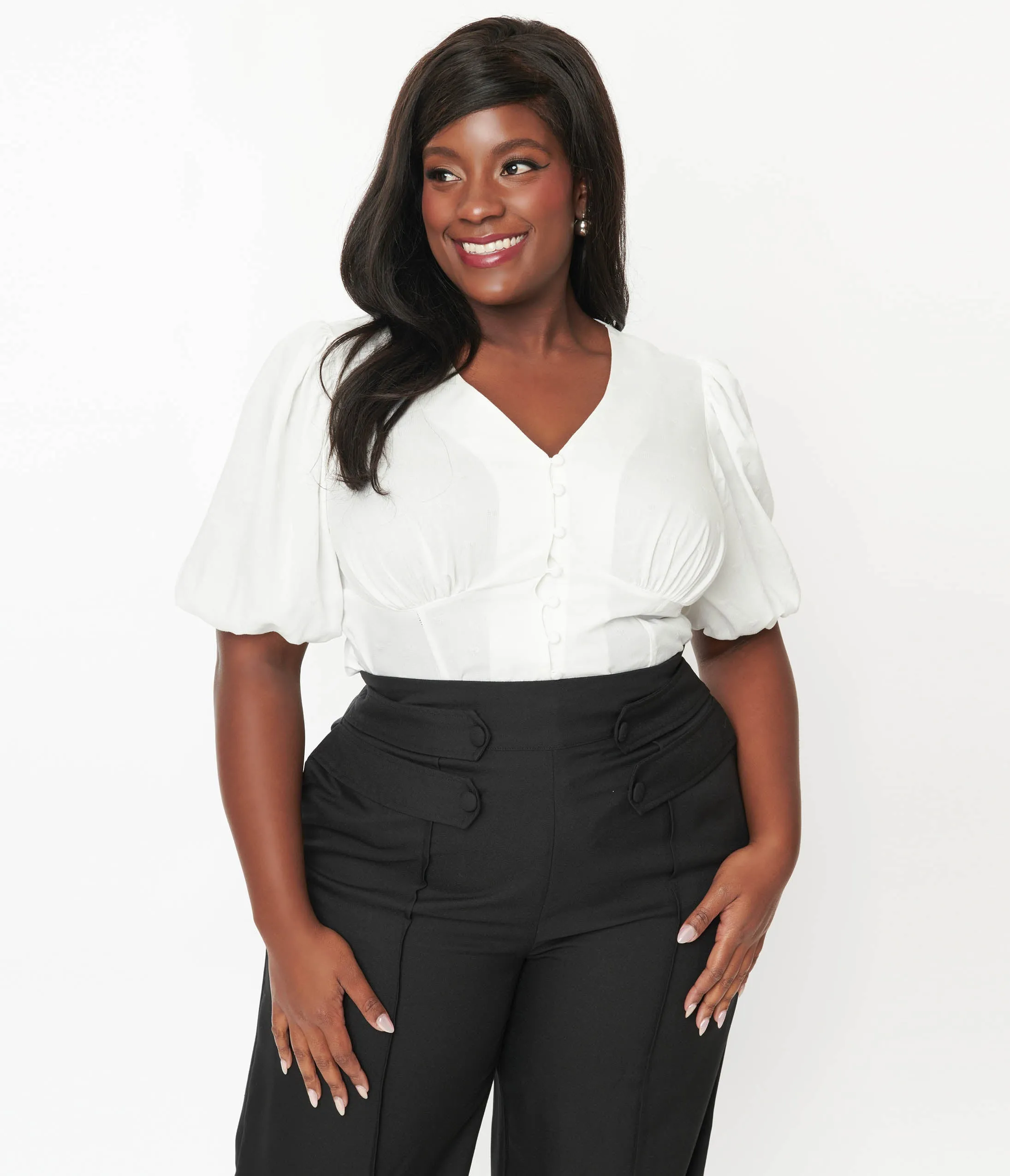 Unique Vintage Plus Size 1940s White Heart Puff Sleeve Blouse sold by Unique Vintage