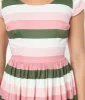 Collectif Pink & Green Stripe Swing Dress sold by Unique Vintage