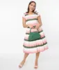 Collectif Pink & Green Stripe Swing Dress sold by Unique Vintage