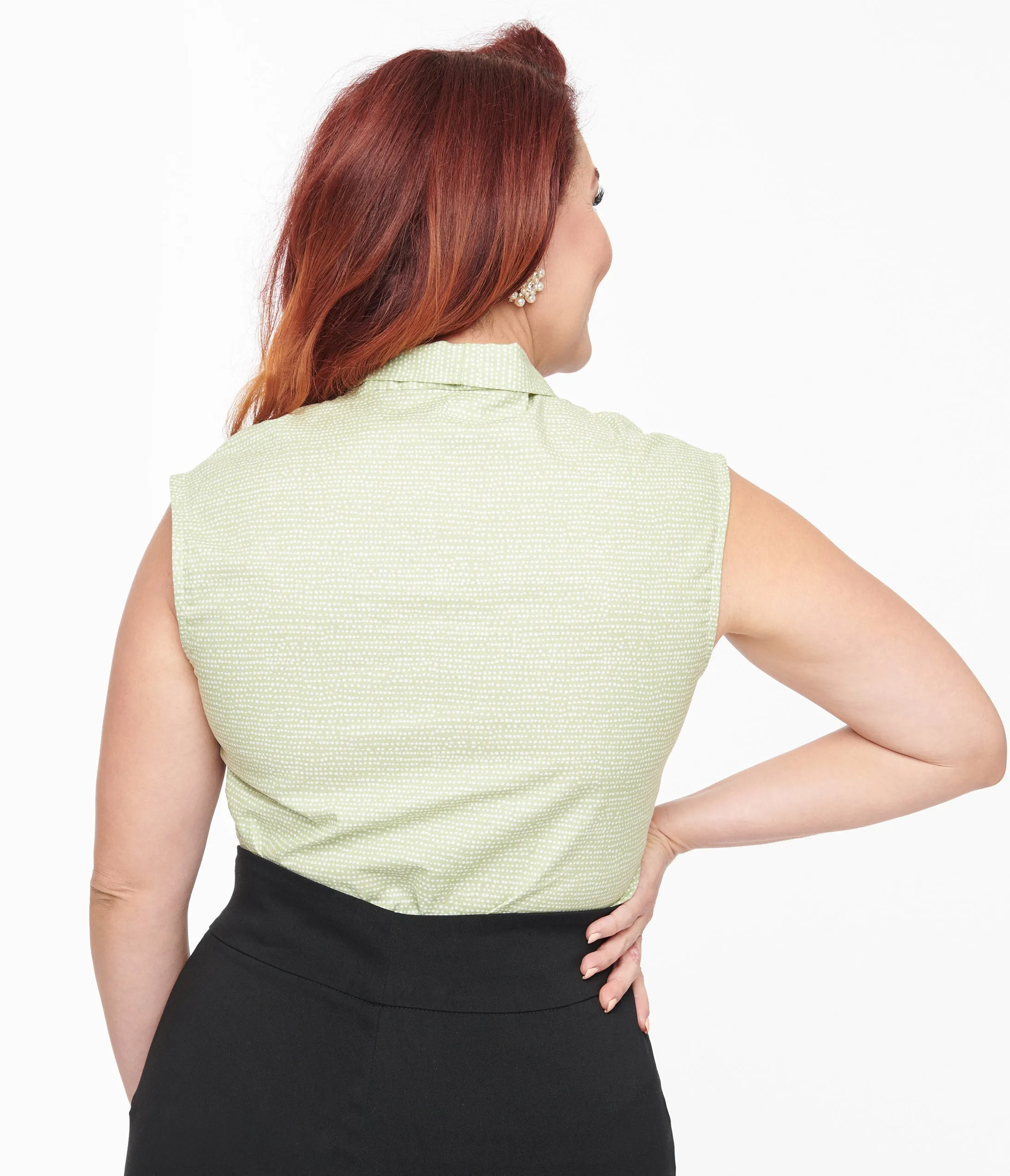 Retrolicious 1950s Sage & White Dot Cotton Bow Top sold by Unique Vintage product image thumbnail 2