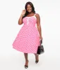 Unique Vintage Plus Size 1950s Hot Pink & White Polka Dot Cotton Swing Dress sold by Unique Vintage