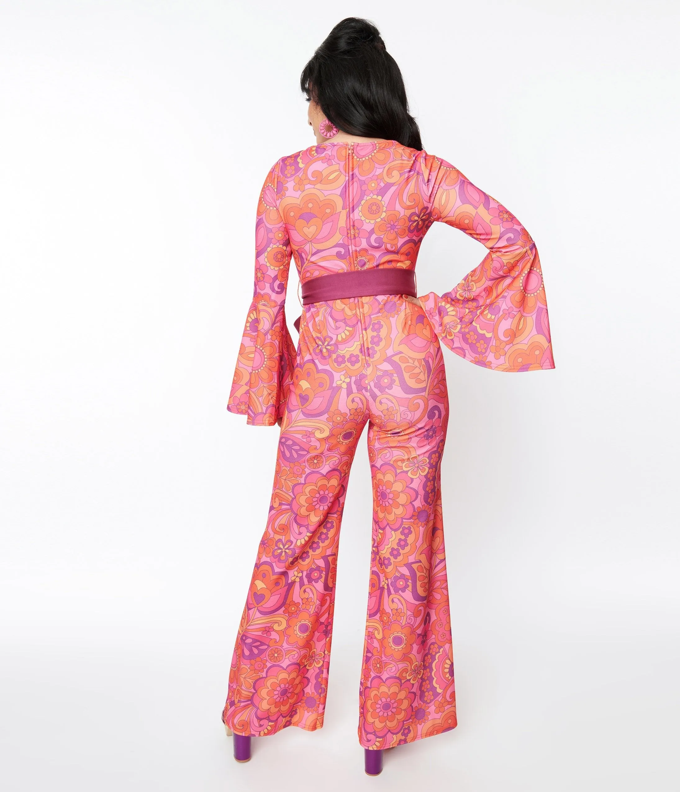 Smak Parlour Pink Mod Floral Bell Sleeve Jumpsuit sold by Unique Vintage product image thumbnail 2