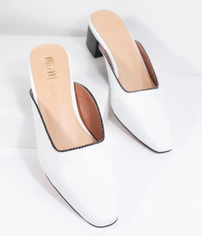 White Leatherette Beaded Piping Pointed Toe Mule sold by Unique Vintage