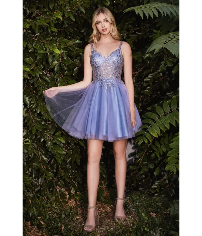 Cinderella Divine  Smoky Blue Embellished Tulle Mini Homecoming Dress sold by Unique Vintage