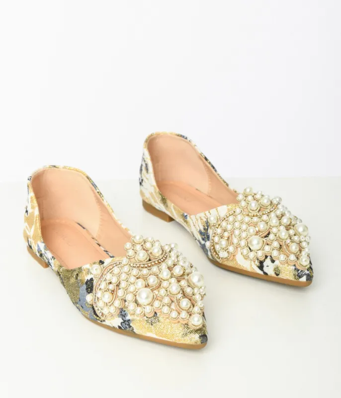 Floral Faux Pearl Flats sold by Unique Vintage