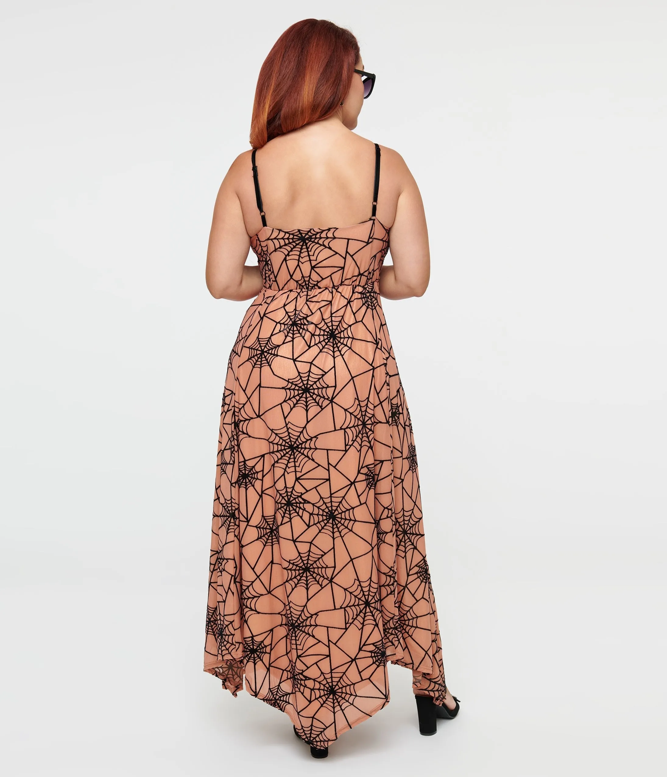 Peach & Black Spiderweb Willow Maxi Dress & Bolero Set sold by Unique Vintage product image thumbnail 3