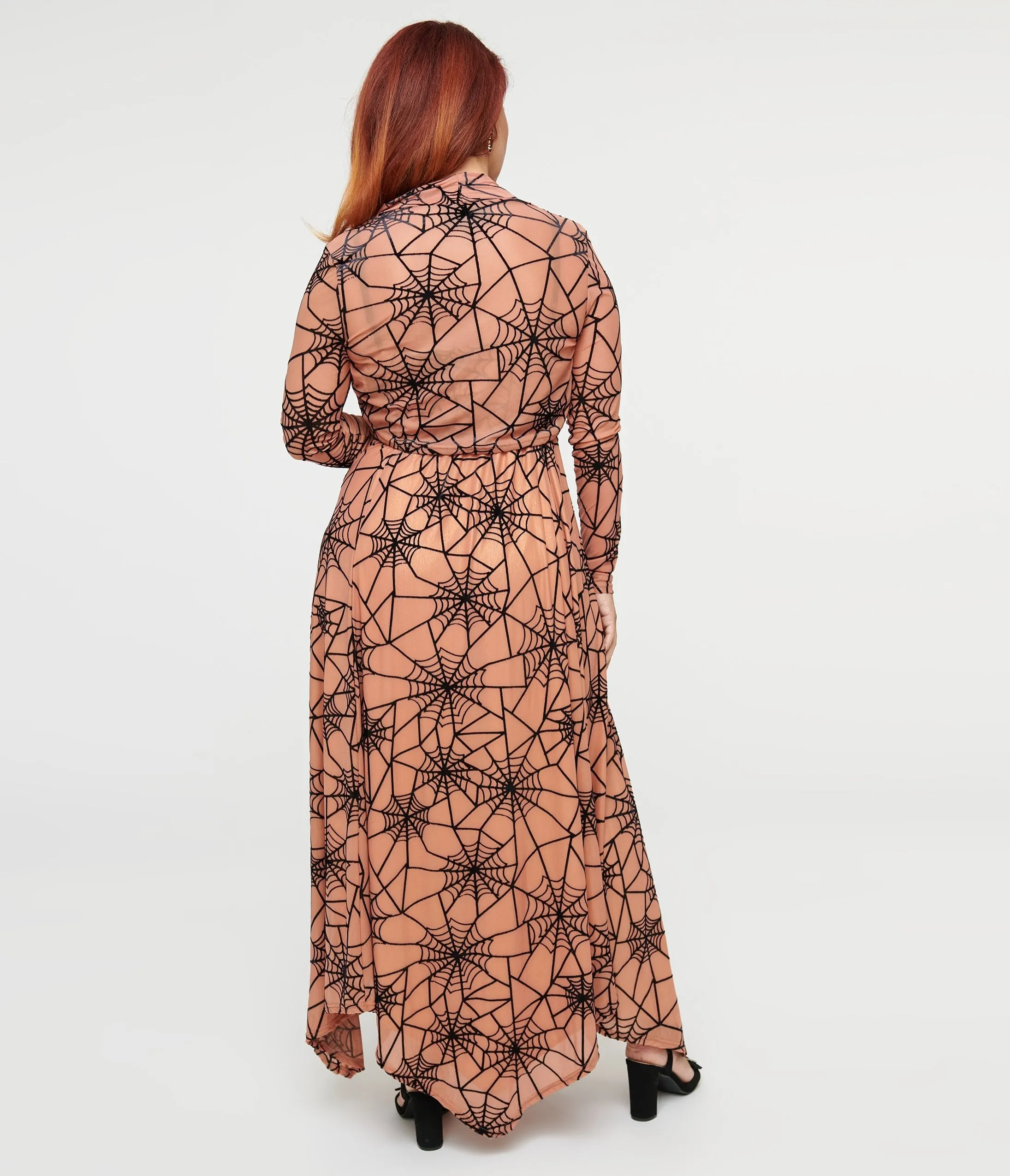 Peach & Black Spiderweb Willow Maxi Dress & Bolero Set sold by Unique Vintage product image thumbnail 4
