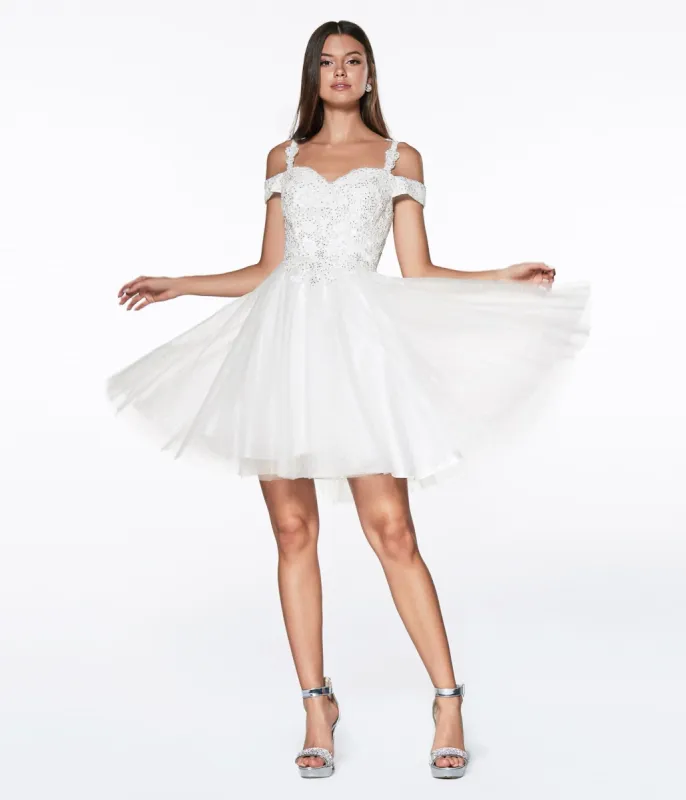 Cinderella Divine  Off White Glitter Tulle Cold Shoulder Homecoming Dress sold by Unique Vintage