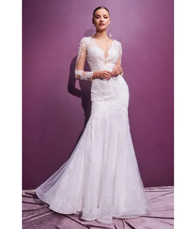 Cinderella Divine  White Lace Long Sleeve Mermaid Bridal Gown sold by Unique Vintage