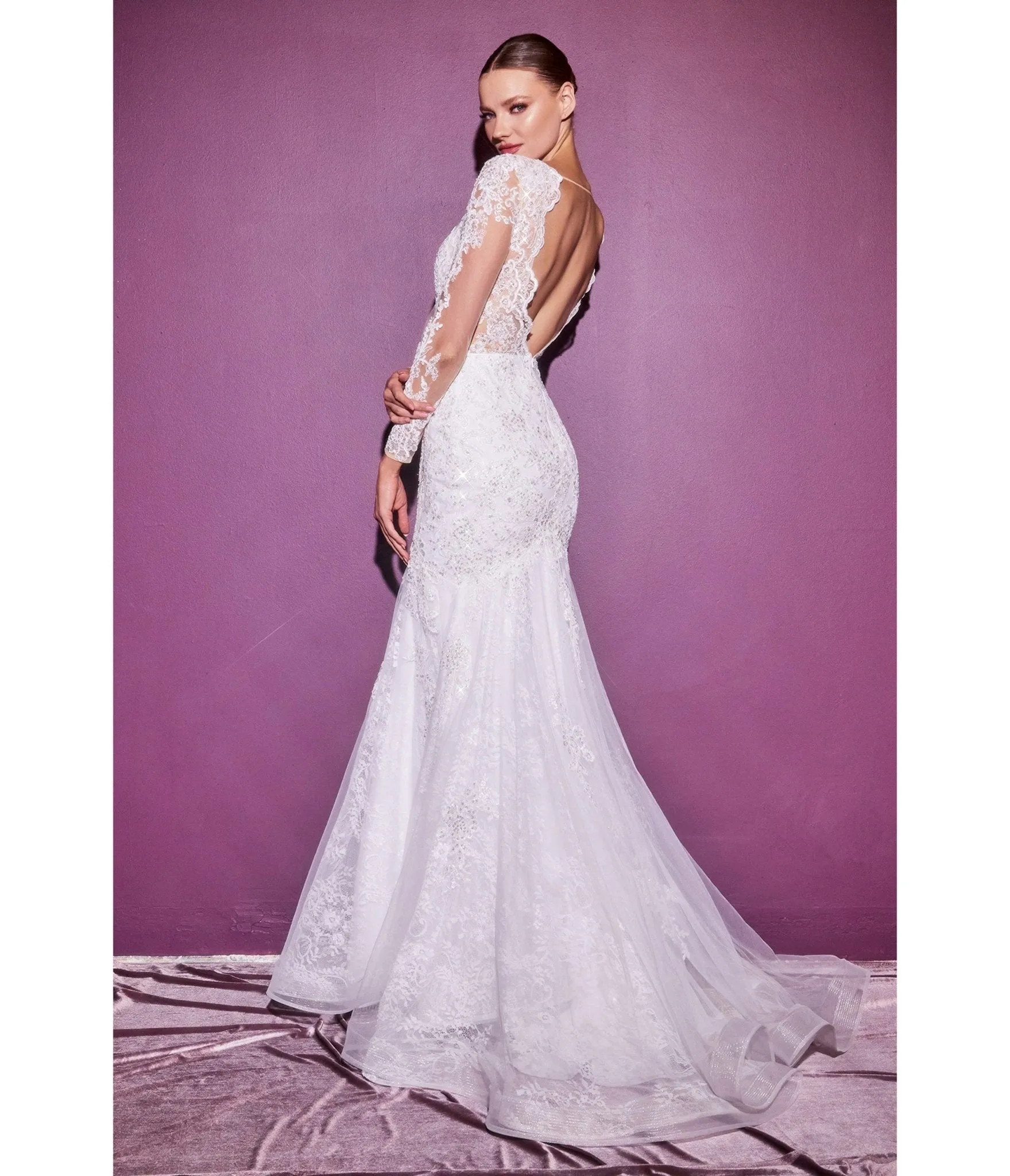 Cinderella Divine White Lace Long Sleeve Mermaid Bridal Gown sold by Unique Vintage product image thumbnail 2