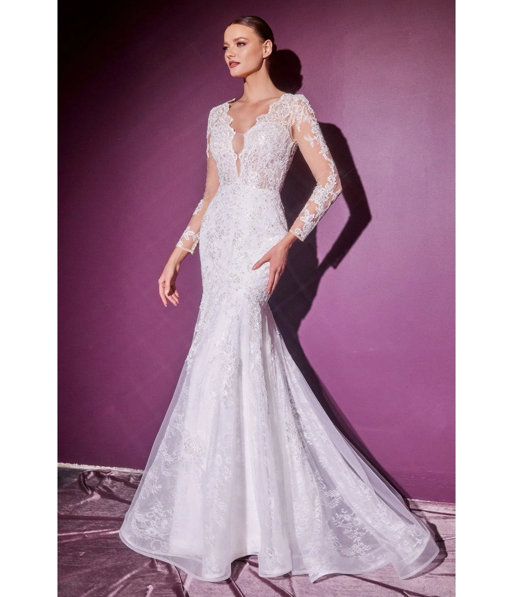 Cinderella Divine White Lace Long Sleeve Mermaid Bridal Gown sold by Unique Vintage product image thumbnail 3