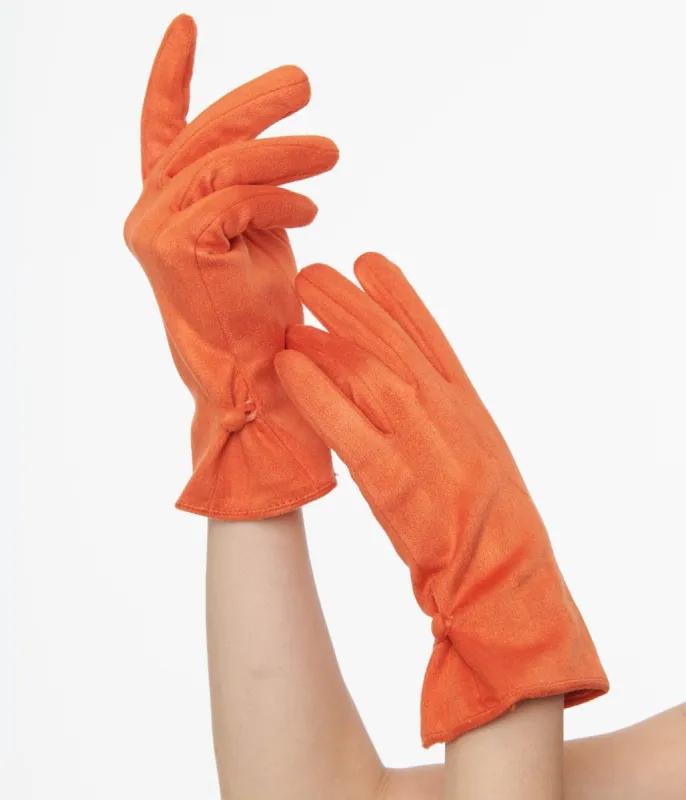 Unique Vintage 1950s Orange Suede Gloves sold by Unique Vintage