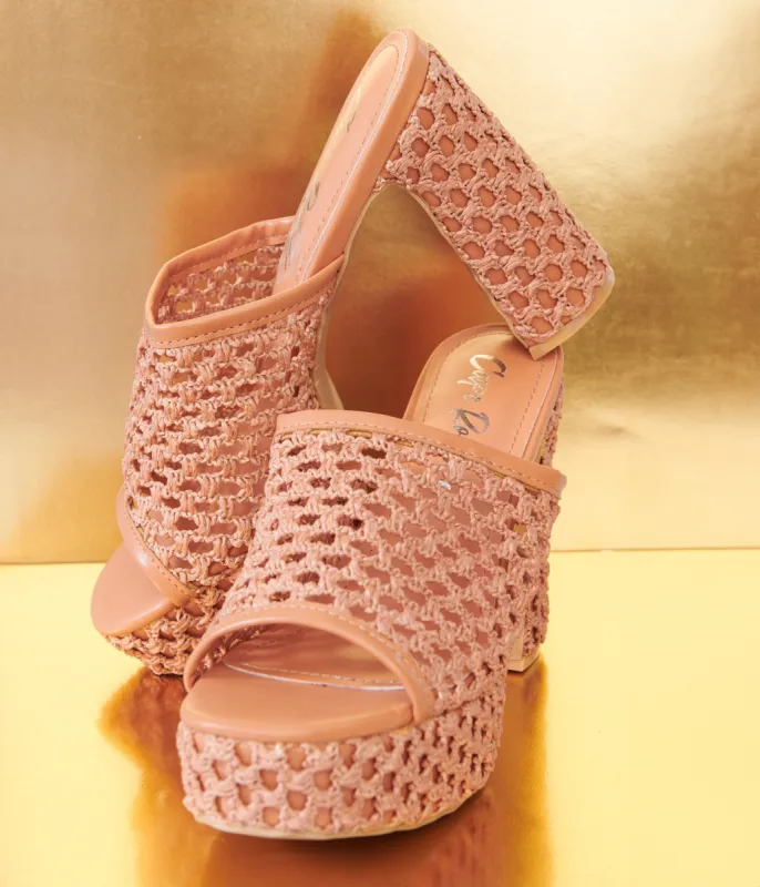 1970s Rust Orange Mesh Mule Platforms made by Unique Vintage