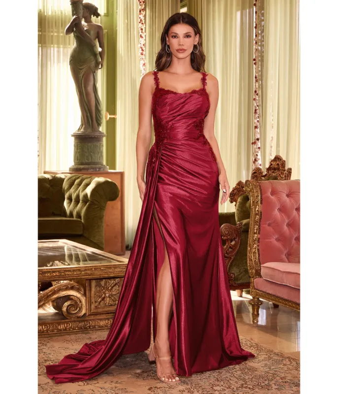 Cinderella Divine  Burgundy Sequin Applique & Ruched Satin Evening Gown sold by Unique Vintage