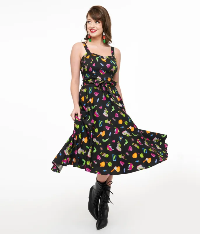 1950s Black Zombie Print Lori Swing Dress sold by Unique Vintage