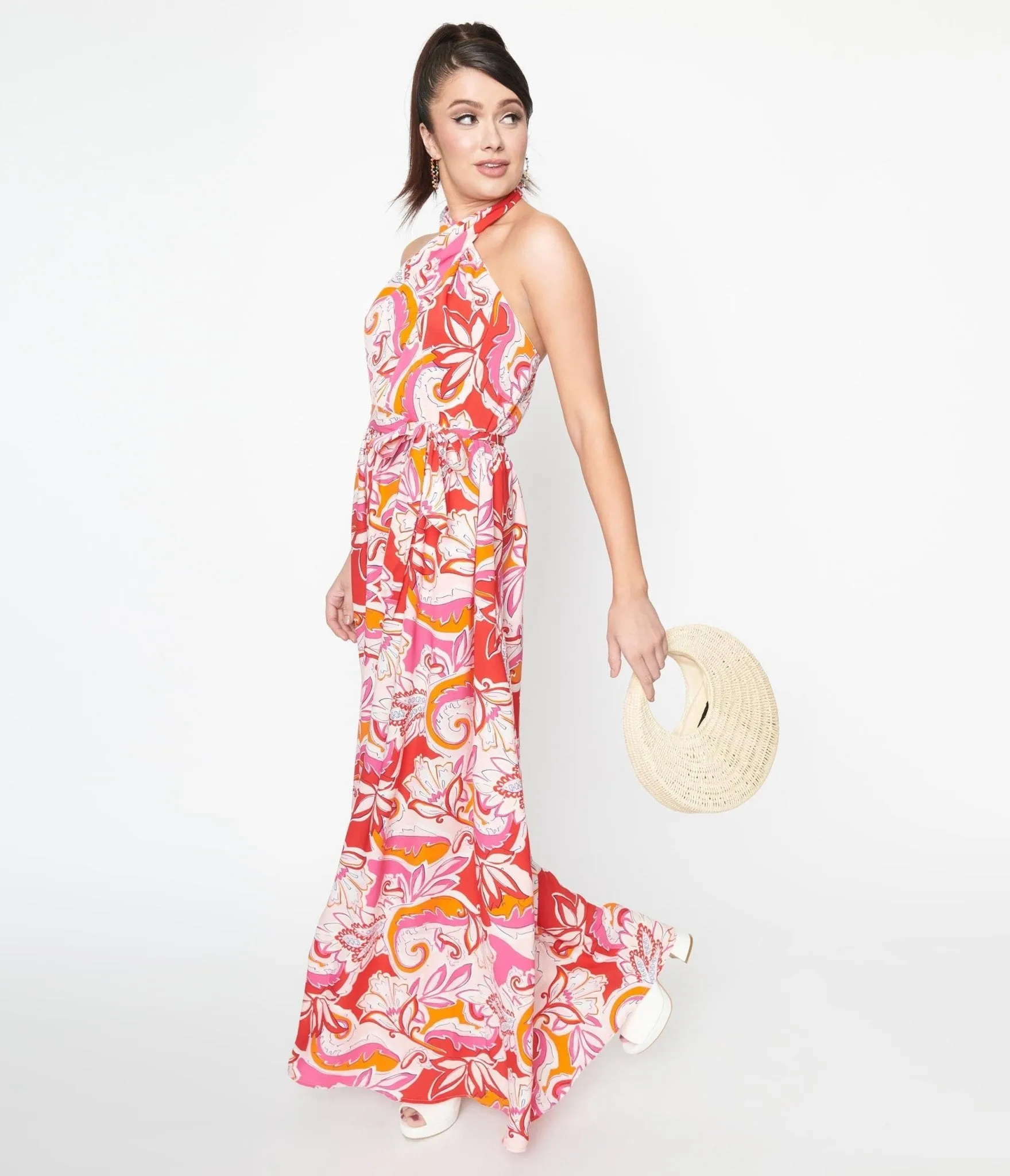 Smak Parlour 1970s Pink & Red Floral Budding Romance Maxi Dress sold by Unique Vintage product image thumbnail 4