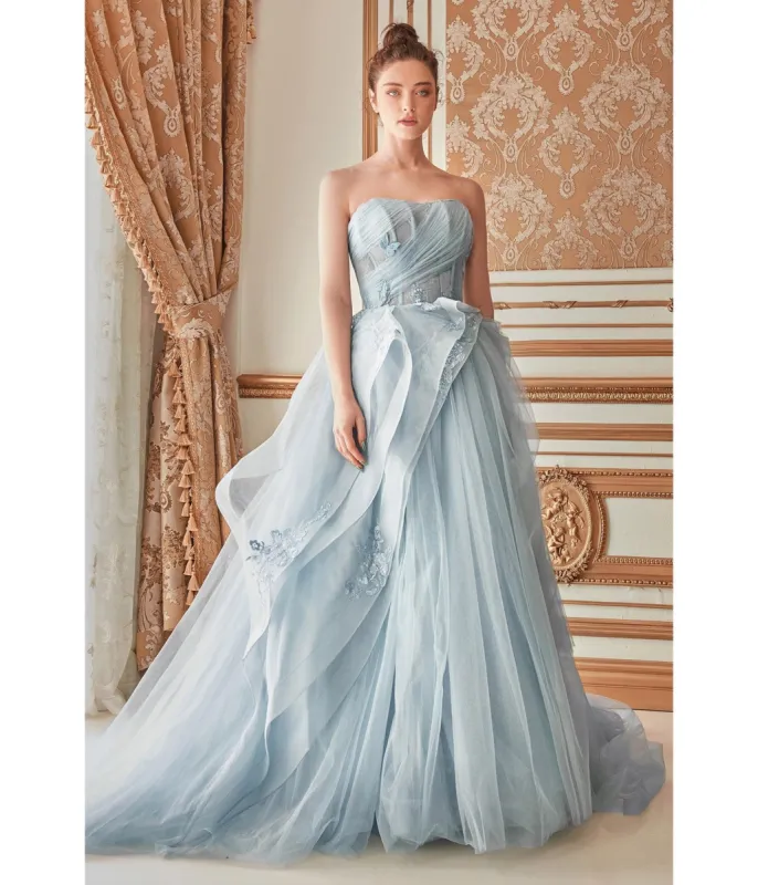 Cinderella Divine Blue Monarch Butterfly Embellished Tulle Evening Gown sold by Unique Vintage