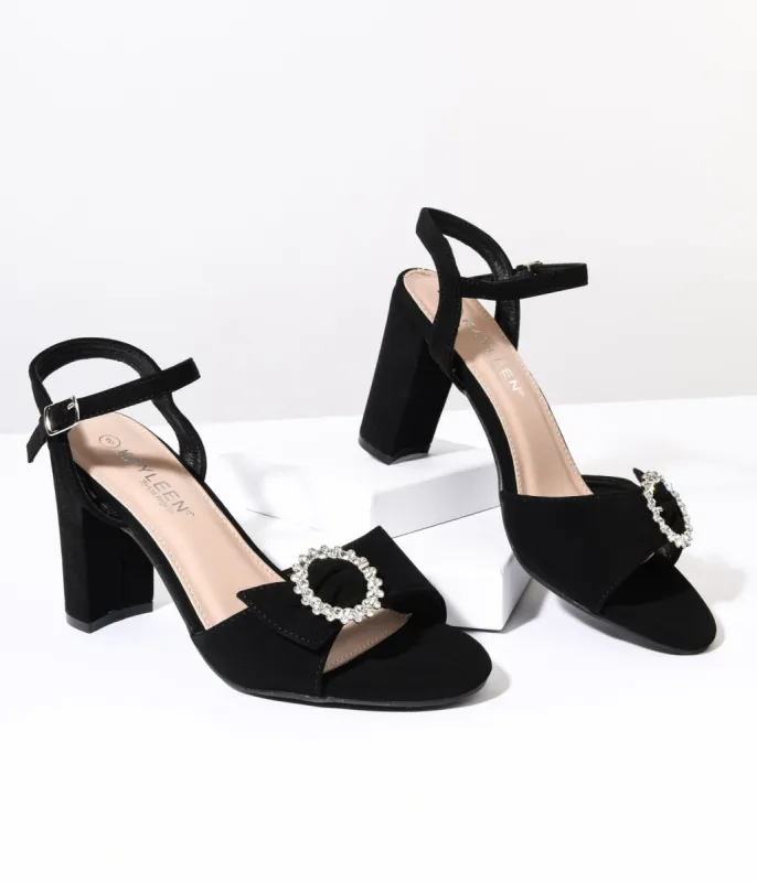 Black Suede & Silver Rhinestone Peep Toe Heels sold by Unique Vintage