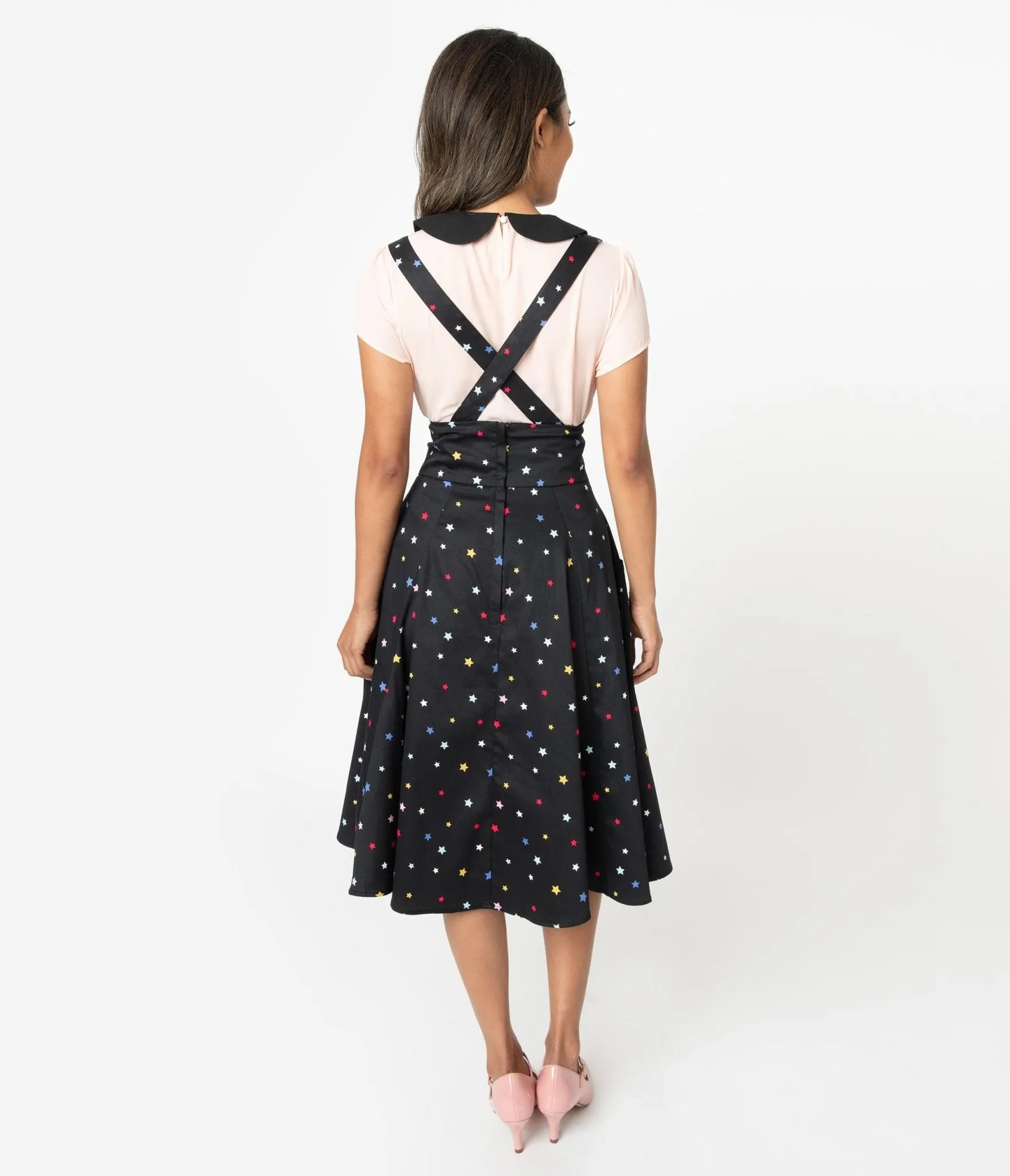 Collectif 1950s Black & Multicolor Stars Alexa Suspender Swing Skirt sold by Unique Vintage product image thumbnail 2